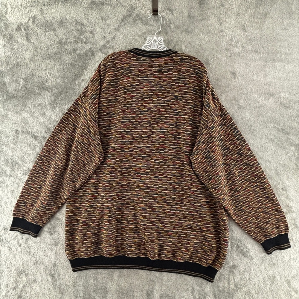 Vintage Tosani V-Neck Sweater mens 2XL Multicolor Grandpa‎ Coogi Style Pullover - Picture 2 of 6